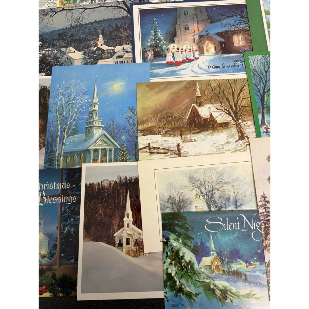 Vintage Christmas Cards Fronts ONLY Churches Cathedrals Scrapbooking Crafts 50+